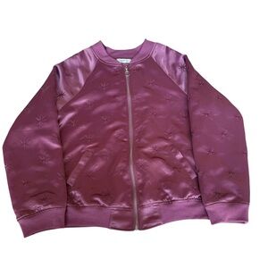 Honey Punch Satin Bomber Jacket Star Embroidered Mauve Pink Women’s L